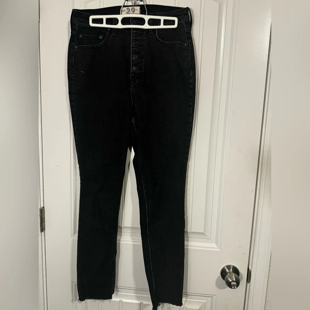 Free People Womens Curvy 29 Black Stretch Denim High Rise Skinny Button Fly Jean